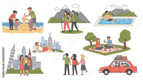 Diverse outdoor recreational activities in scenic natural landscapes