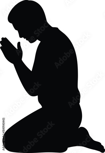 Silhouette of person kneeling in prayer representing supplication devotion spirituality and humility in religious context and spiritual connection