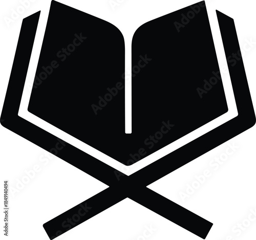 Illustration of open book on stand representing knowledge education learning and information in reading studying or academic context