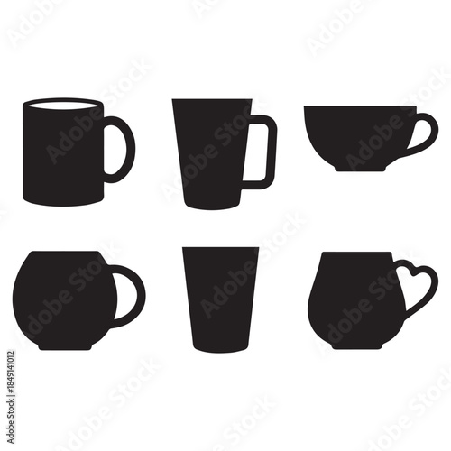 Set of coffee and tea cups vector illustration