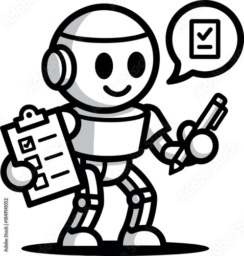 Robot checking off tasks on a clipboard with a pen
