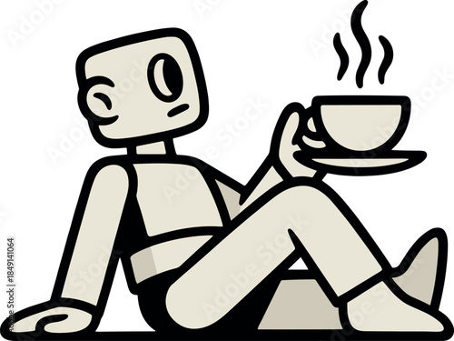 Cartoon character relaxing with a cup of tea