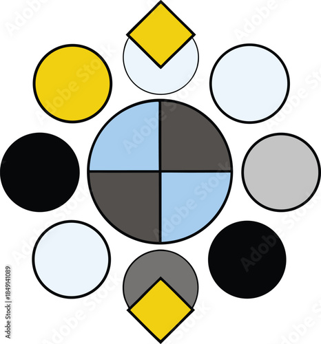 Hard edge arrangement with square circle contrast