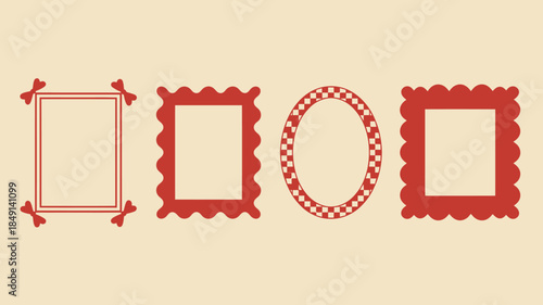 Set of Four Red Scalloped Picture Frame Stickers