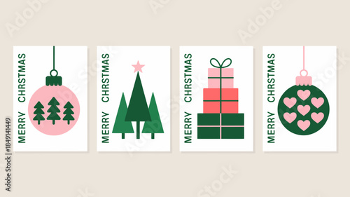 Festive Christmas Card Set with Holiday Icons and Greetings