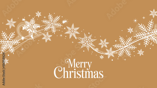 Festive Merry Christmas Greeting with Snowflakes and Pine Branches