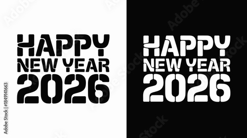Happy New Year 2026 Black and White Minimalist Design