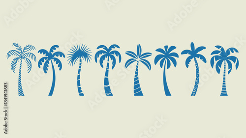 Vibrant Blue Palm Tree Illustrations on Beige Background