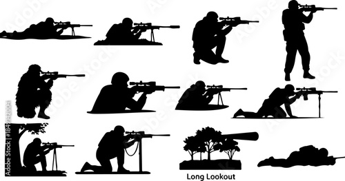 Heavy Weapon Squad Military Silhouette Illustration Set