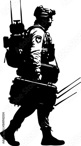 Heavy Weapon Squad Military Silhouette Illustration Set