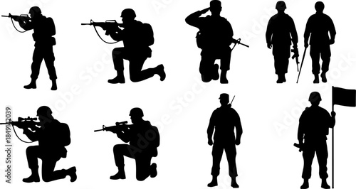 Heavy Weapon Squad Military Silhouette Illustration Set