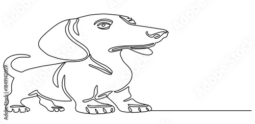 one continuous line drawing of a retriever dog sitting and relaxing. editable stroke. vector illustration.