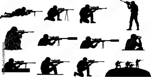 Heavy Weapon Squad Military Silhouette Illustration Set