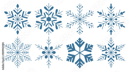 Blue Snowflake Illustrations, Minimalist Winter Designs