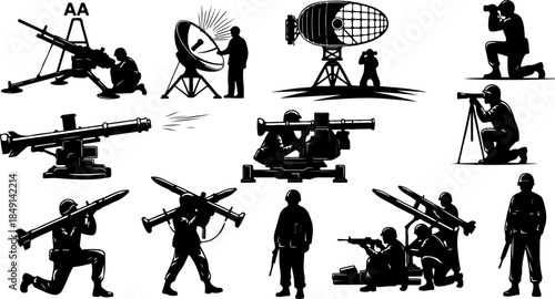Heavy Weapon Squad Military Silhouette Illustration Set