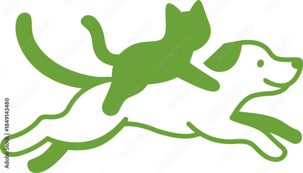 Obraz premium Stylized Pet Logo: green Cat Dog Silhouette