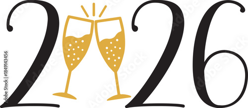 New Year 2026 text typography phrase design for T-shirts and apparel on plain white transparent isolated background for shirt, hoodie, sweatshirt, card, tag, mug, icon, poster or badge