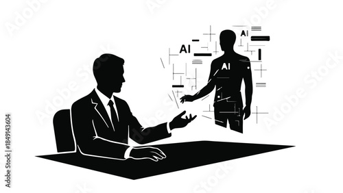 Businessman meeting robot artificial intelligence AI humanoid handshake corporate technology innovation concept