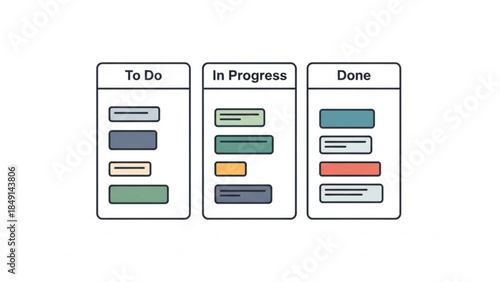 AIzaSyBIoNEMxfjvG6ihdwKfAeHDb5xZGyZi2eU Kanban board with To Do In Progress and Done columns simple flat vector illustration for project management and w