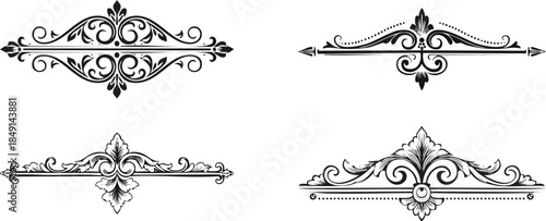 Antique Victorian divider flourish in black and white featuring ornate classic decorative linework vintage style