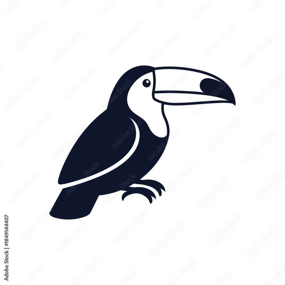 Fototapeta premium Stylized black and white toucan bird illustration on a plain background.