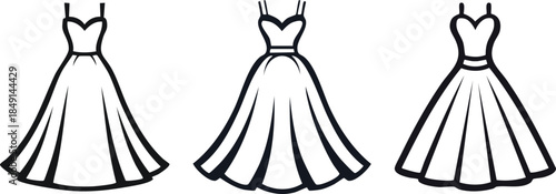 Elegant bride dress icon black line art smooth curves bold strokes modern wedding symbol design