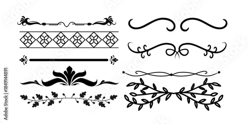 Elegant black ornamental design elements and borders
