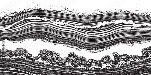 Abstract geological strata with wavy layers and textures.