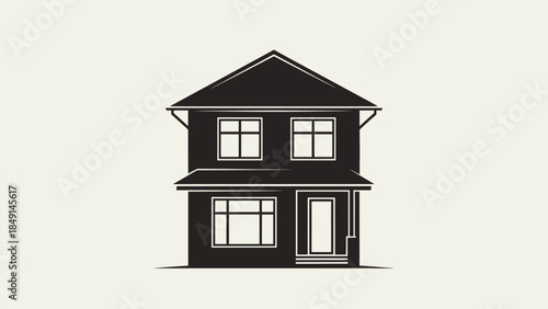 Minimalist Two-Story House Illustration with Simple Line Art Design