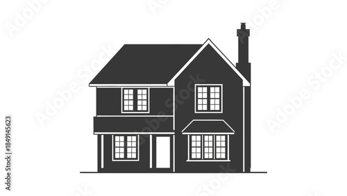 Simplified black and white illustration of a classic two-story suburban house with prominent
