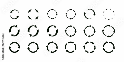 Arrangement of circular arrow symbols in a grid pattern black and white