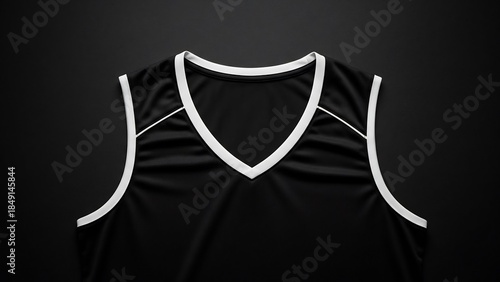 黒色のスポーツウェア、白いトリムが特徴的なミニマルなデザイン。シンプルな構図で、アスレチックなイメージを強調。