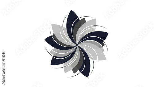 Abstract monochrome swirling flower motif with layered petal design for modern graphic decor