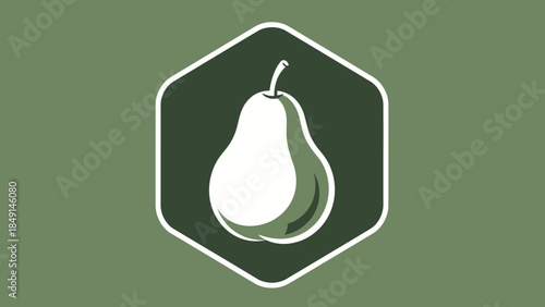 Minimalist Illustration of a Pear in a Hexagonal Frame with Green Background