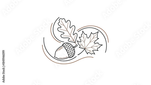 Minimalist Illustration of Autumn Leaves Acorn and Tree Branch Elements