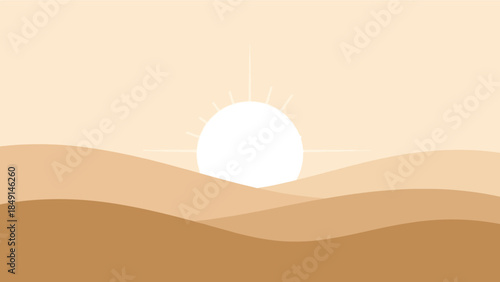Sunrise over rolling desert dunes creating a serene and warm landscape