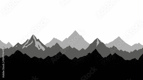 Monochrome Minimalist Mountain Range Illustration in Shades of Gray Emphasizing Depth and Layers