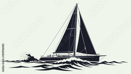 sleek sailing yacht navigating open waters with dynamic waves and modern rigging