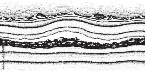 Cross section of geological strata showing layers of rock and soil formations.