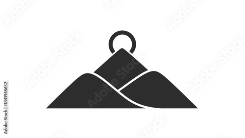 Minimalist mountain silhouette with a circular element above peaks representing elevation or unity