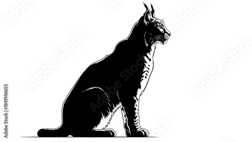 Elegant Black and White Digital Illustration of a Majestic Sitting Cat in Profile