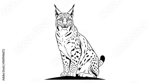 Stylized Line Drawing of a Majestic big cat sitting with detailed fur pattern and intense gaze