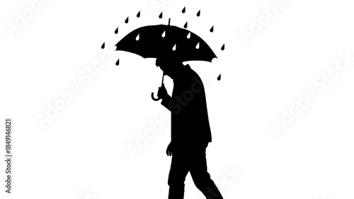 Silhouette of a person holding an umbrella amidst rain illustrating solitude and weather