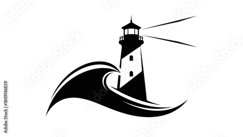 Minimalist Lighthouse and Wave Illustration Symbolizing Guidance and Navigation