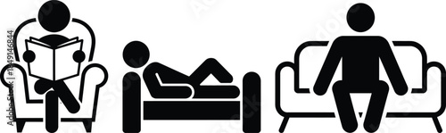 A collection of pictograms showing various relaxation and resting positions at home