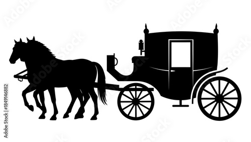 Silhouetted horse-drawn carriage with detailed design elements and antique style in minimalist