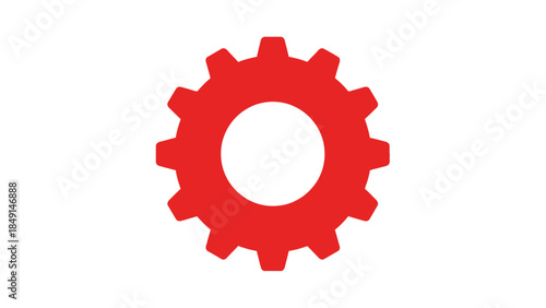 Simplified red gear icon representing mechanical and engineering concepts in minimal style