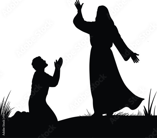 Praying silhouette Kneeling man receives blessing Prayer silhouette Black and white silhouette vector Flat design illustration