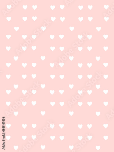 A minimal seamless pattern featuring small white heart icons evenly spaced across a soft pastel pink background, creating a clean and romantic design.