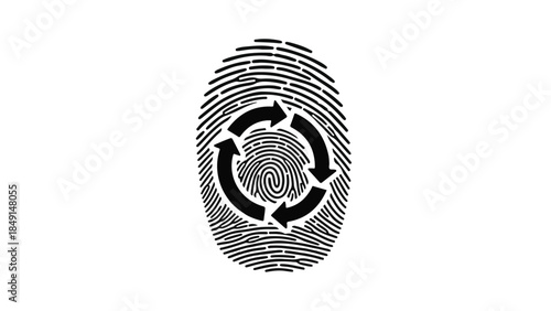 Fingerprint with circular arrows symbolizing identity and movement